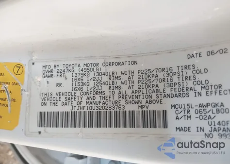 2002 Lexus Rx 300 z USA, uszkodzony, nr VIN JTJHF10U320283763